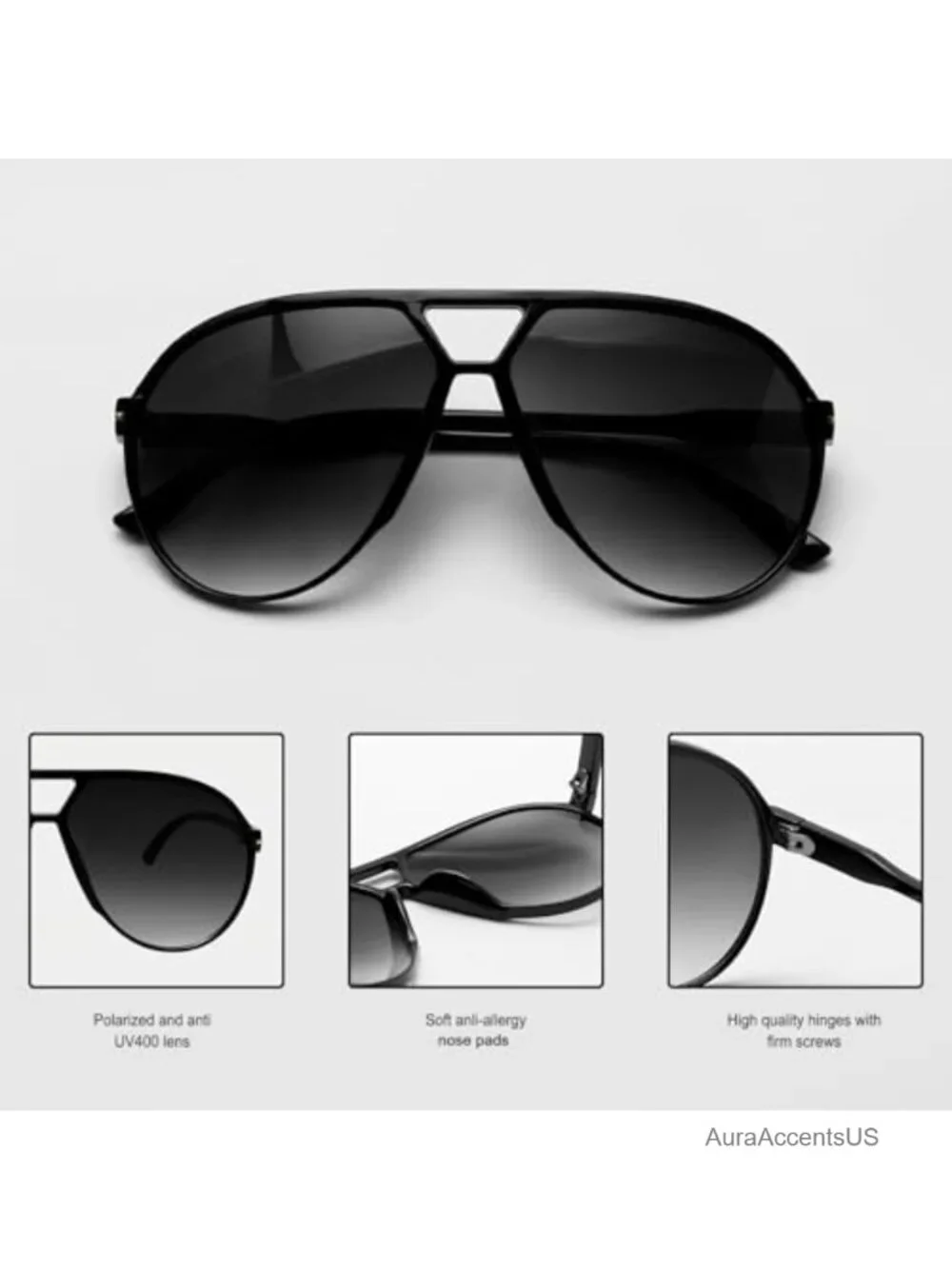 Oversized Retro Aviator Sunglasses Lightweight UV Protection Travel